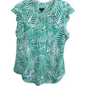 TALBOTS Blouse Top Size 14 Green White Career Office Travel Light Classic Chic‎